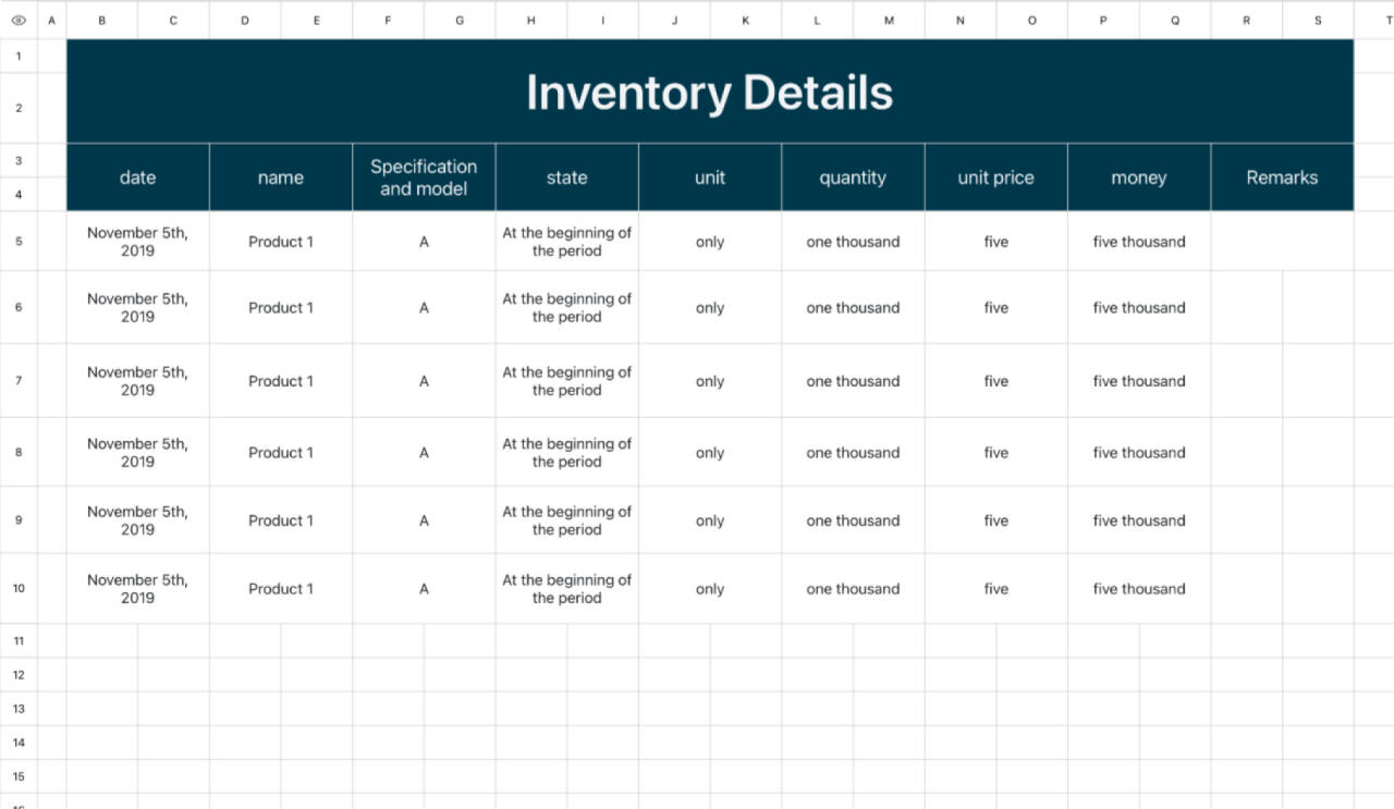 Detailed list of goods in and out 1 1